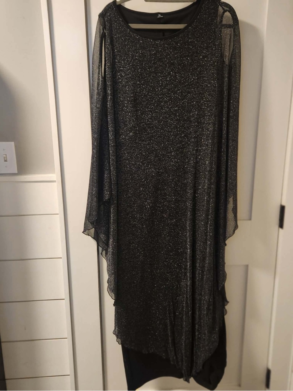 SHEIN Black Metallic Long Sleeve Sheer Cape Dress